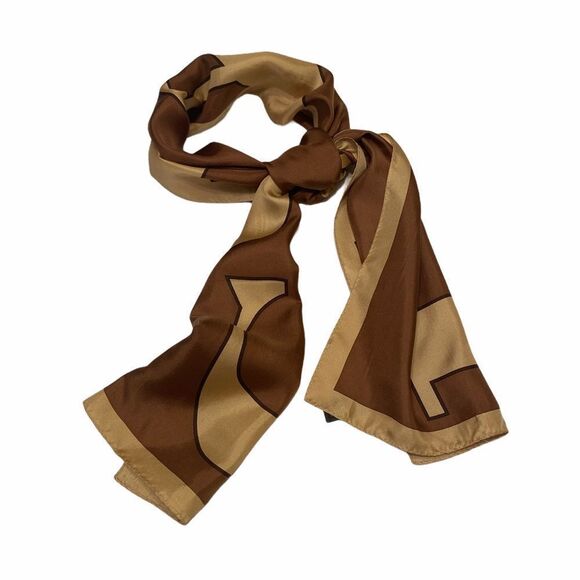 Vintage Coach Signature Logo Scarf Brown And Tan - Picture 11 of 12